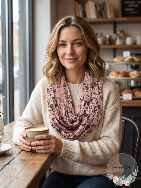 Chic Coral and Black Vintage Fashion-Accent Scarf