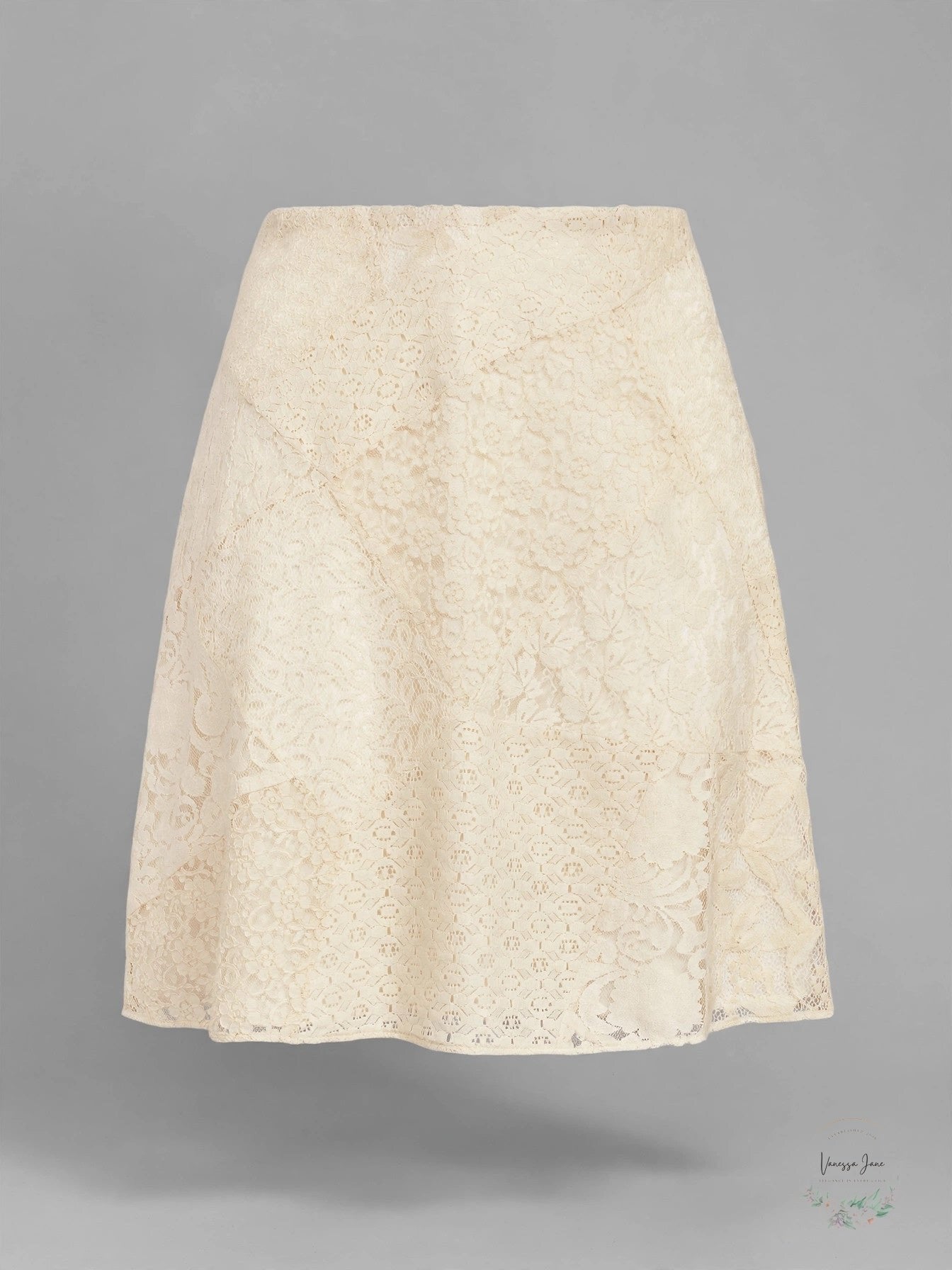 Lauren Ralph Lauren Patchwork Lace Skirt, Size 12 Winter Cream