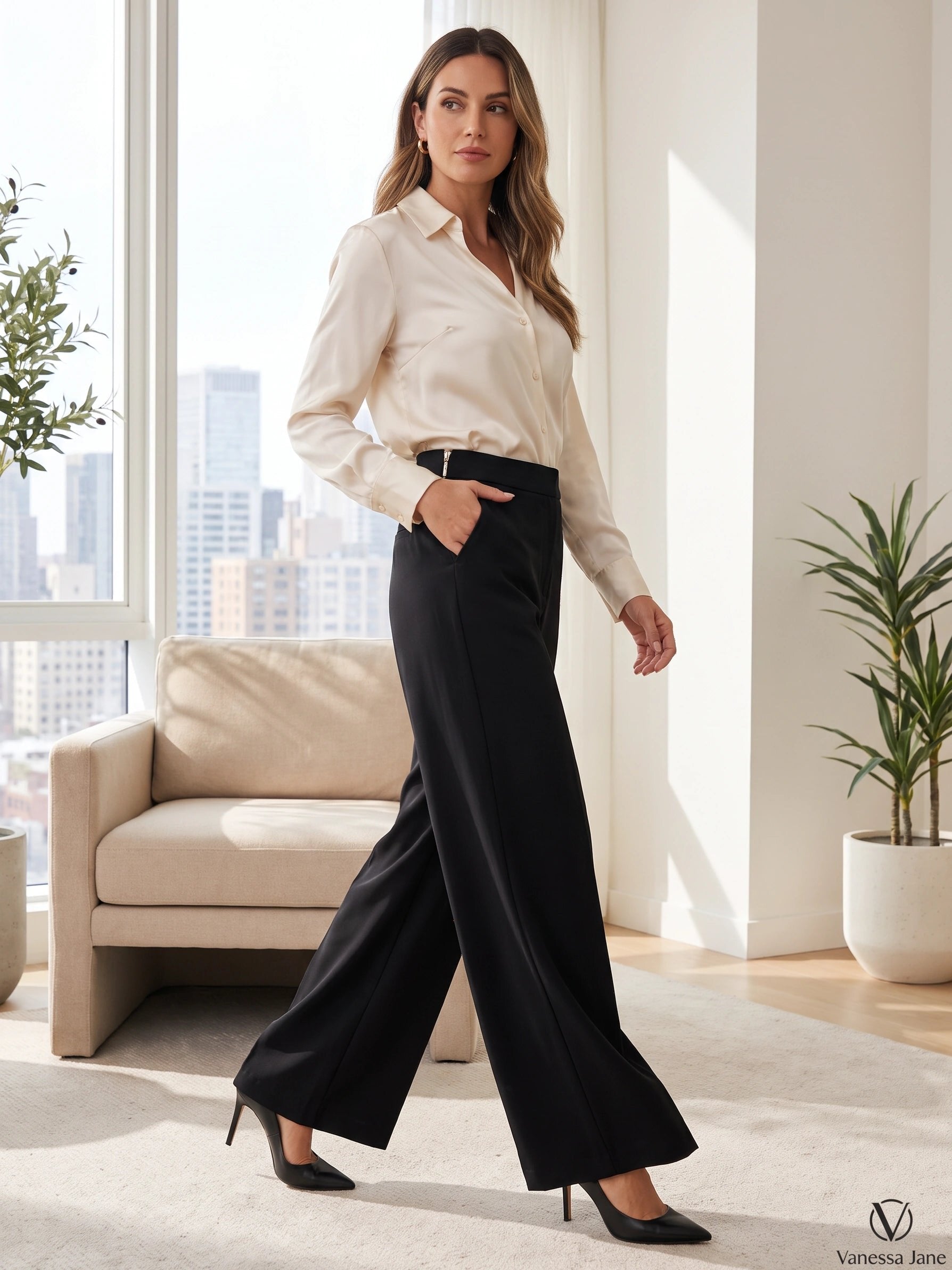 White House black market trousers wide leg side zipper, Size 2