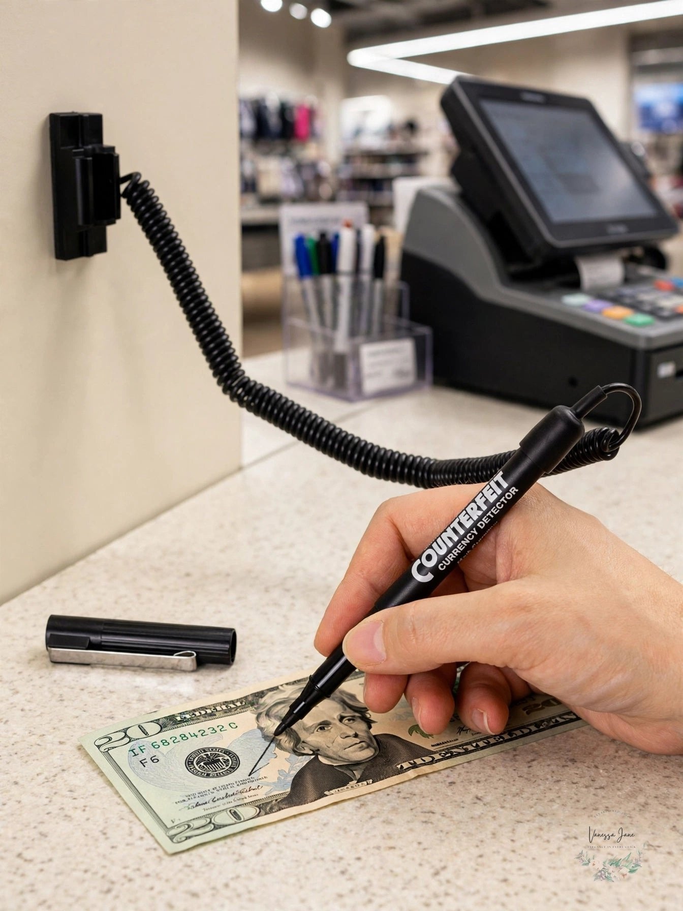 MMF Industries Counterfeit Detector Pen and Holder, 5.5 Inches, Black