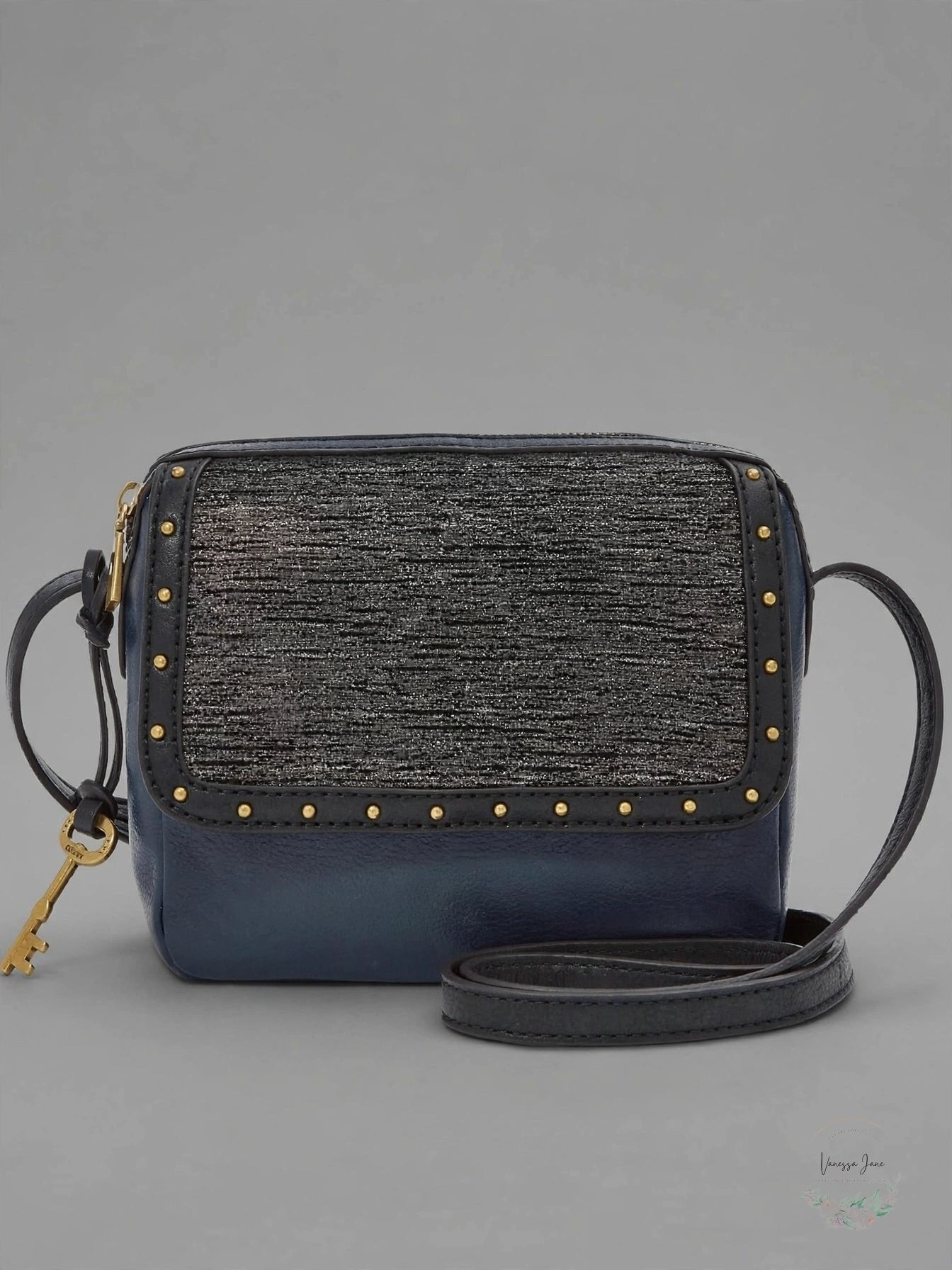 Fossil Kinley Navy Leather Small Crossbody Handbag