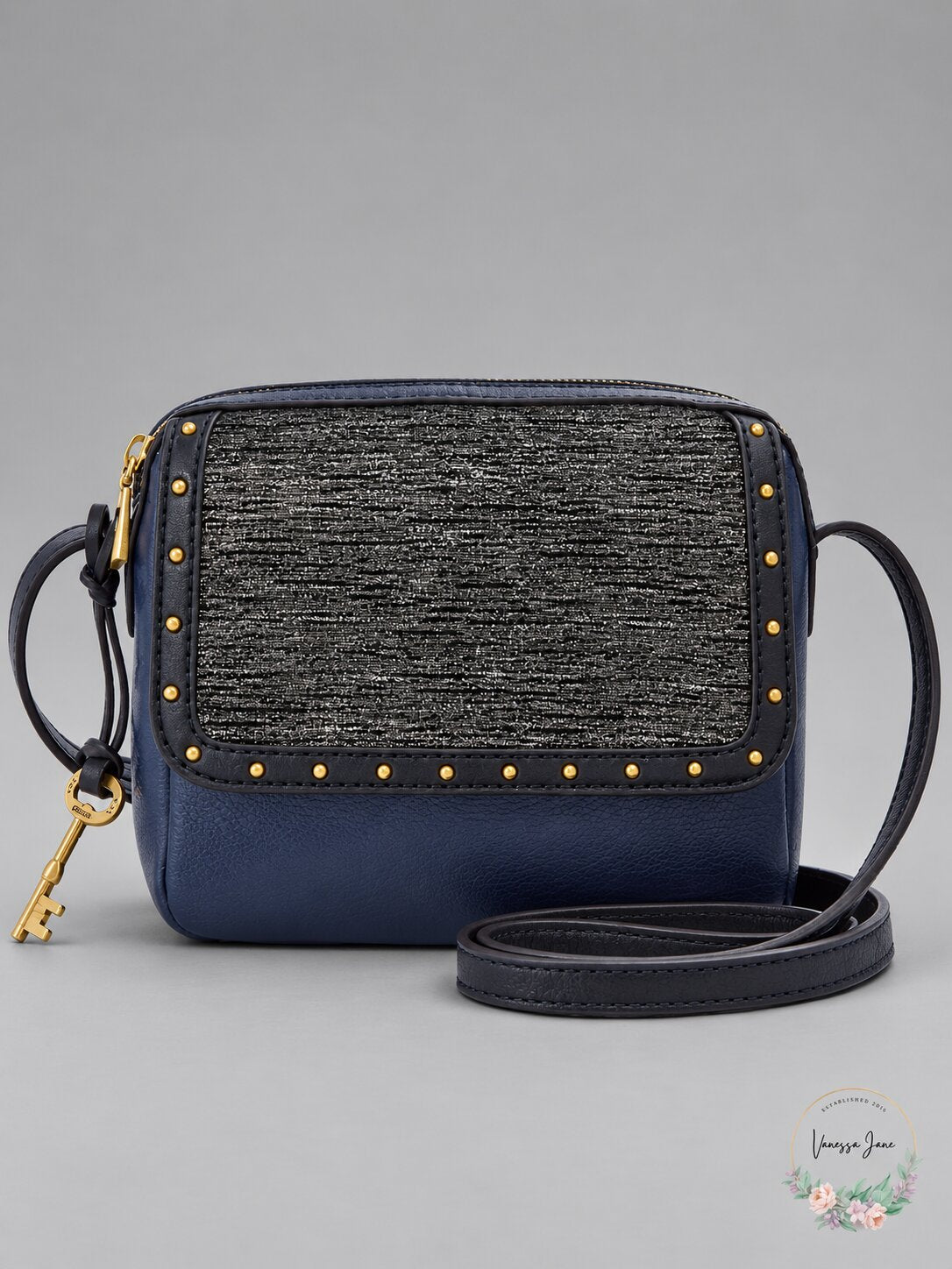 Fossil Kinley Navy Leather Small Crossbody Handbag