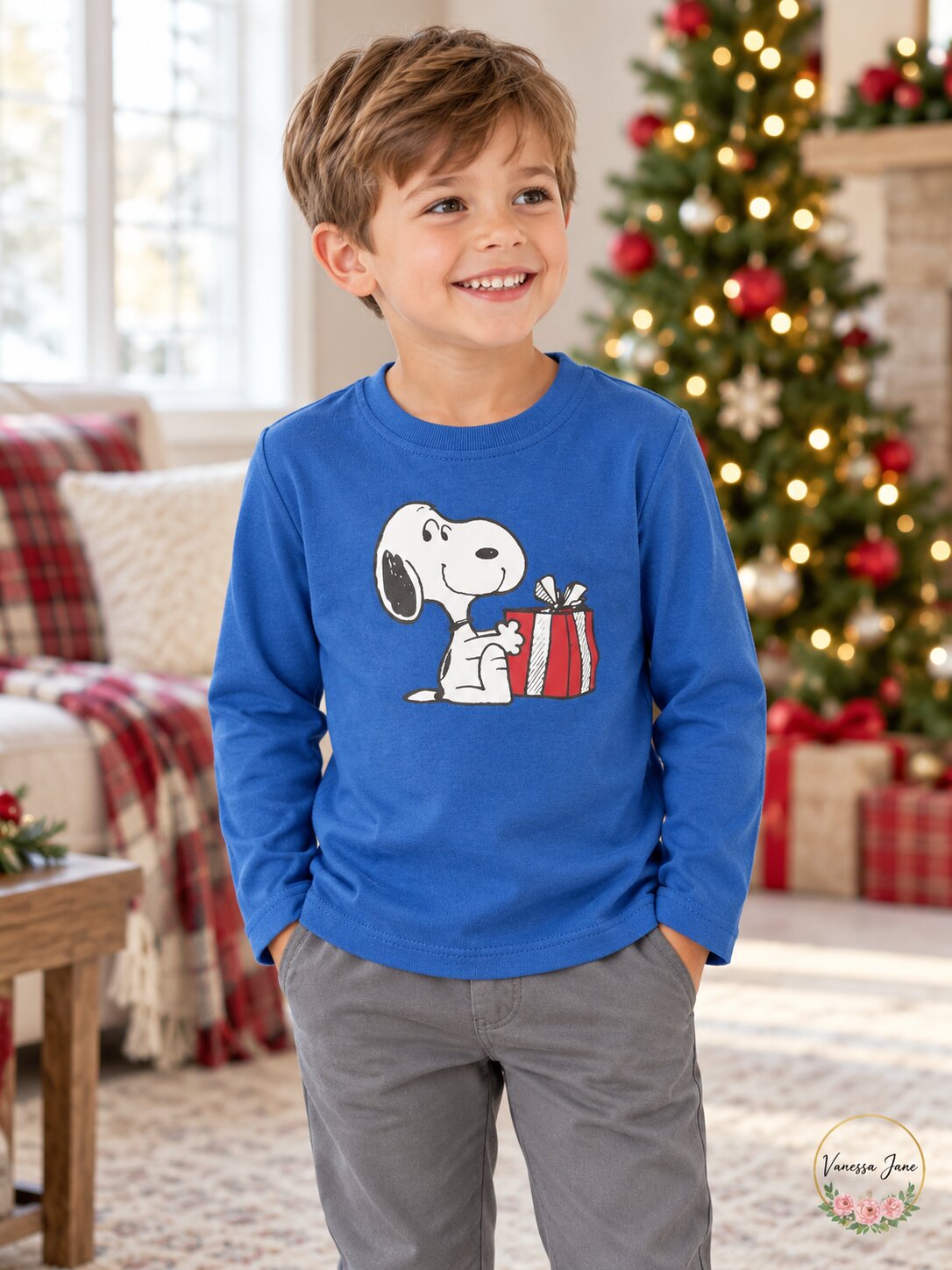 Munki Munki Snoopy Holiday Family Pajama Top, Size 3T