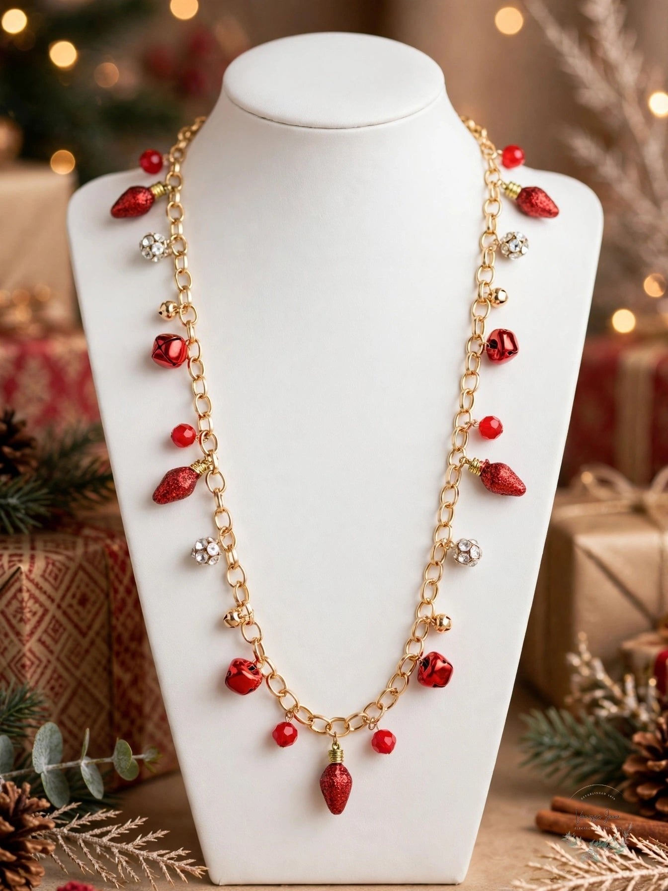 Holiday Lane Gold-Tone Crystal Jingle Bell Charm Necklace 36"