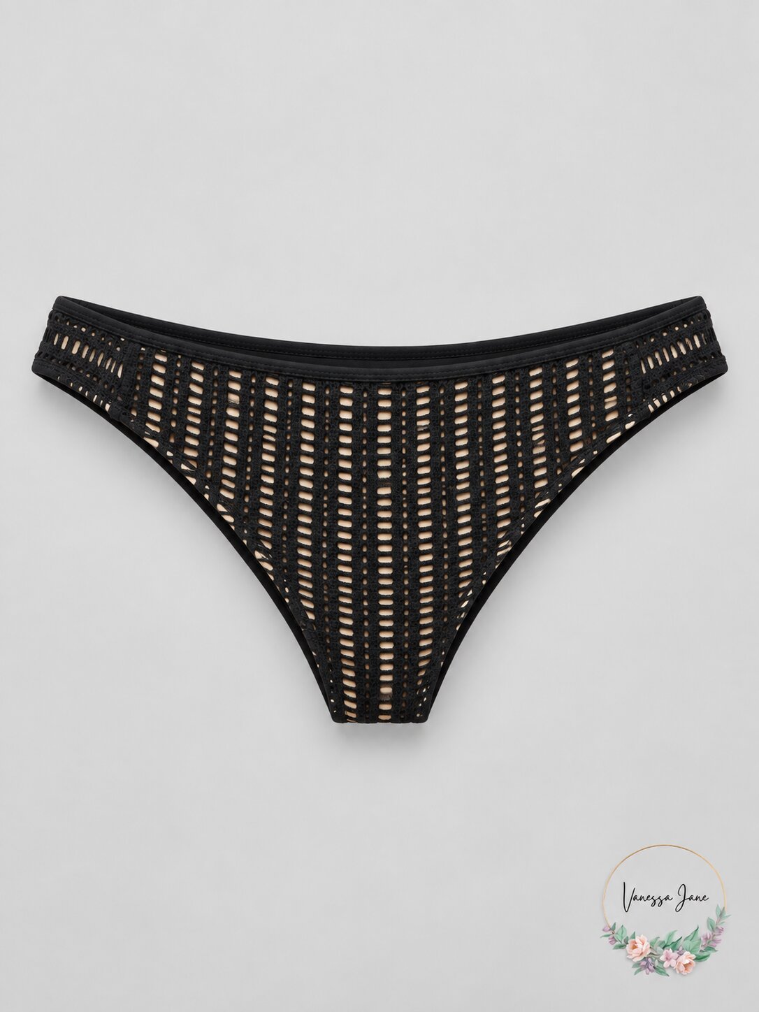 Bar III Crochet Overlay Side Tab Solid Color Hipster Bikini Bottom