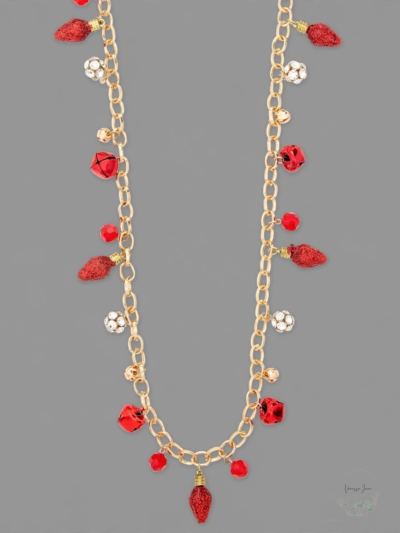 Holiday Lane Gold-Tone Crystal Jingle Bell Charm Necklace 36"