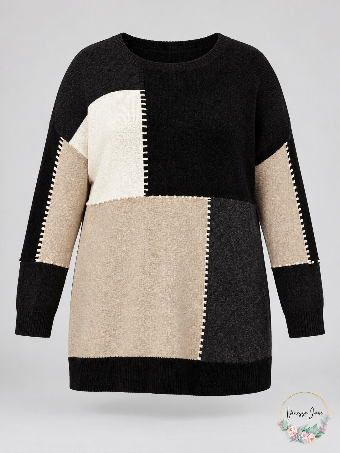 Style & Co. Womens Plus Patchwork Colorblock Tunic Sweater