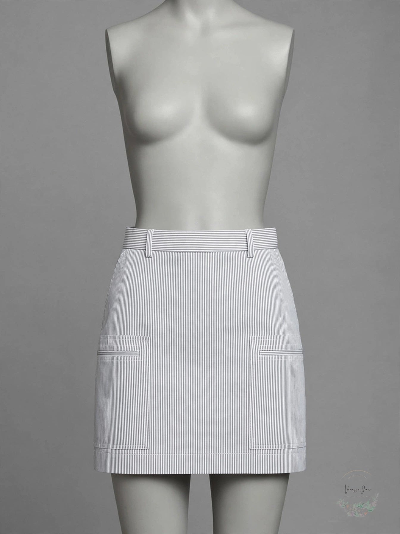 Theory Cotton Blend Striped Mini Skirt