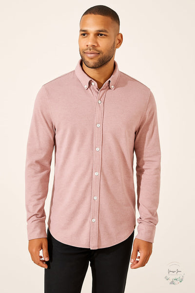 Threads 4 Thought Mens Mika Pique Button-Down Shirt in Heather Lilac, M