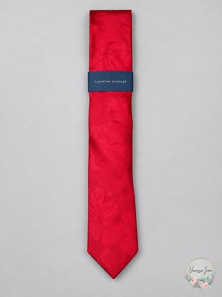 Tommy Hilfiger Mens Monstera Plant Silk Pattern Neck Tie Red