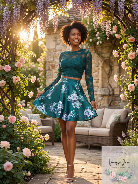 City Triangles Women's Green Glitter Floral Dress