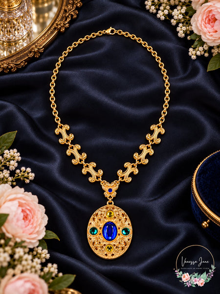 Patricia Nash Gold-Tone Multicolor Stone Oval Filigree Locket 29-1/2 Pendant