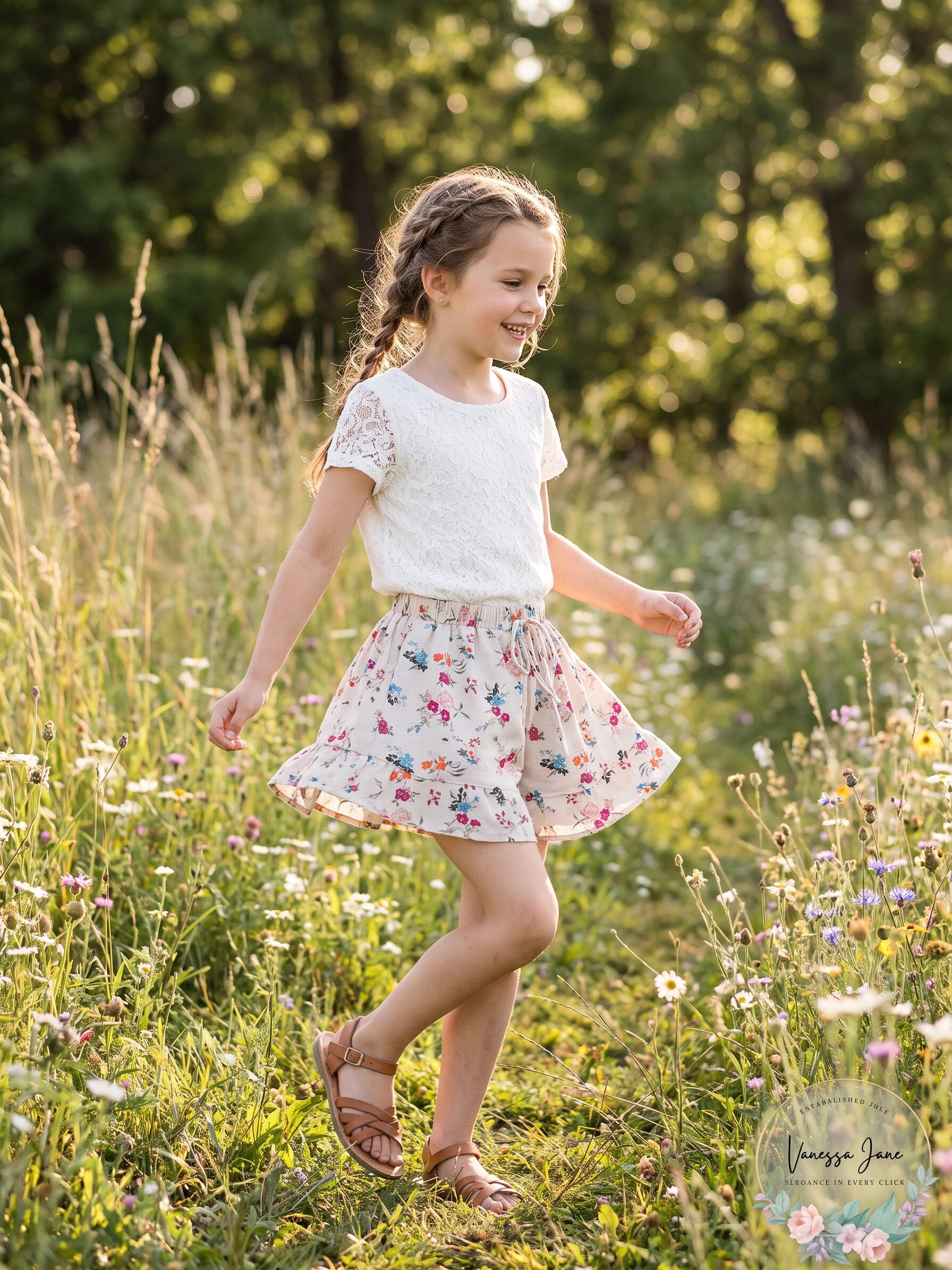 Monteau Big Girls Tiered Faux Tie Front Printed Short