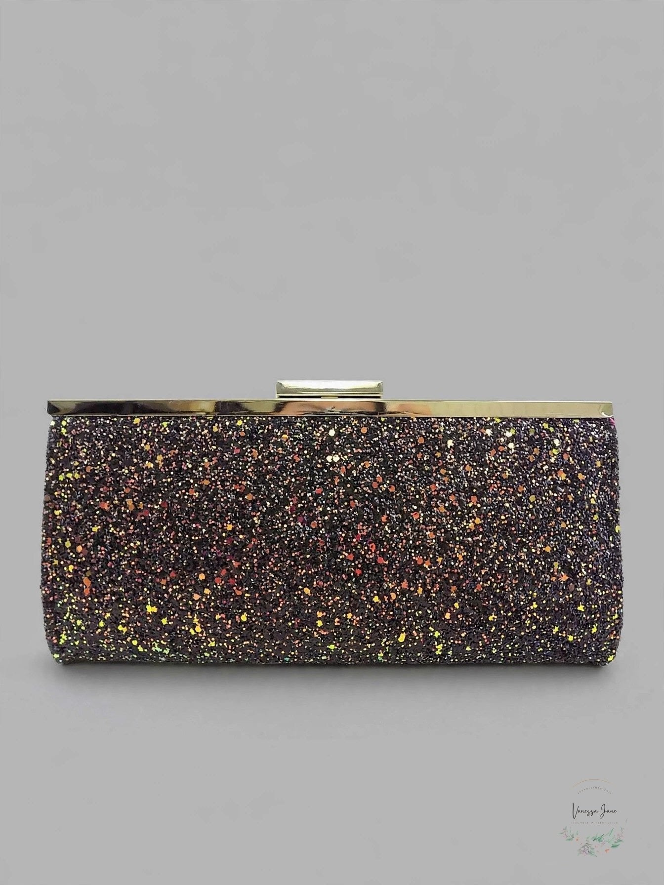 INC International Concepts Carolyn Cake Glitter Clutch Bag, Black Multi