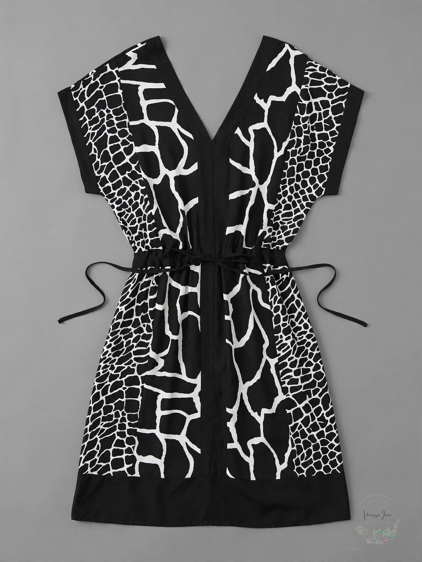 DKNY Printed V-Neck Dress, Size Large