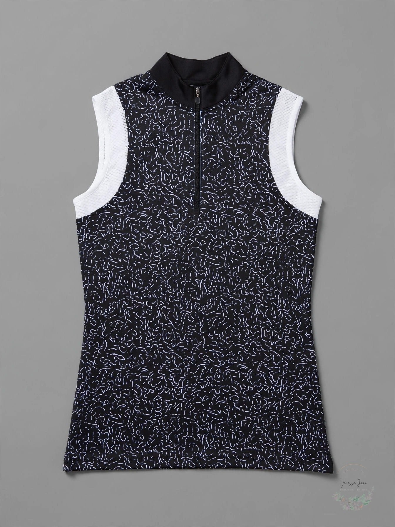 Callaway Womens Electric Print Sleeveless Polo Black, Size XS
