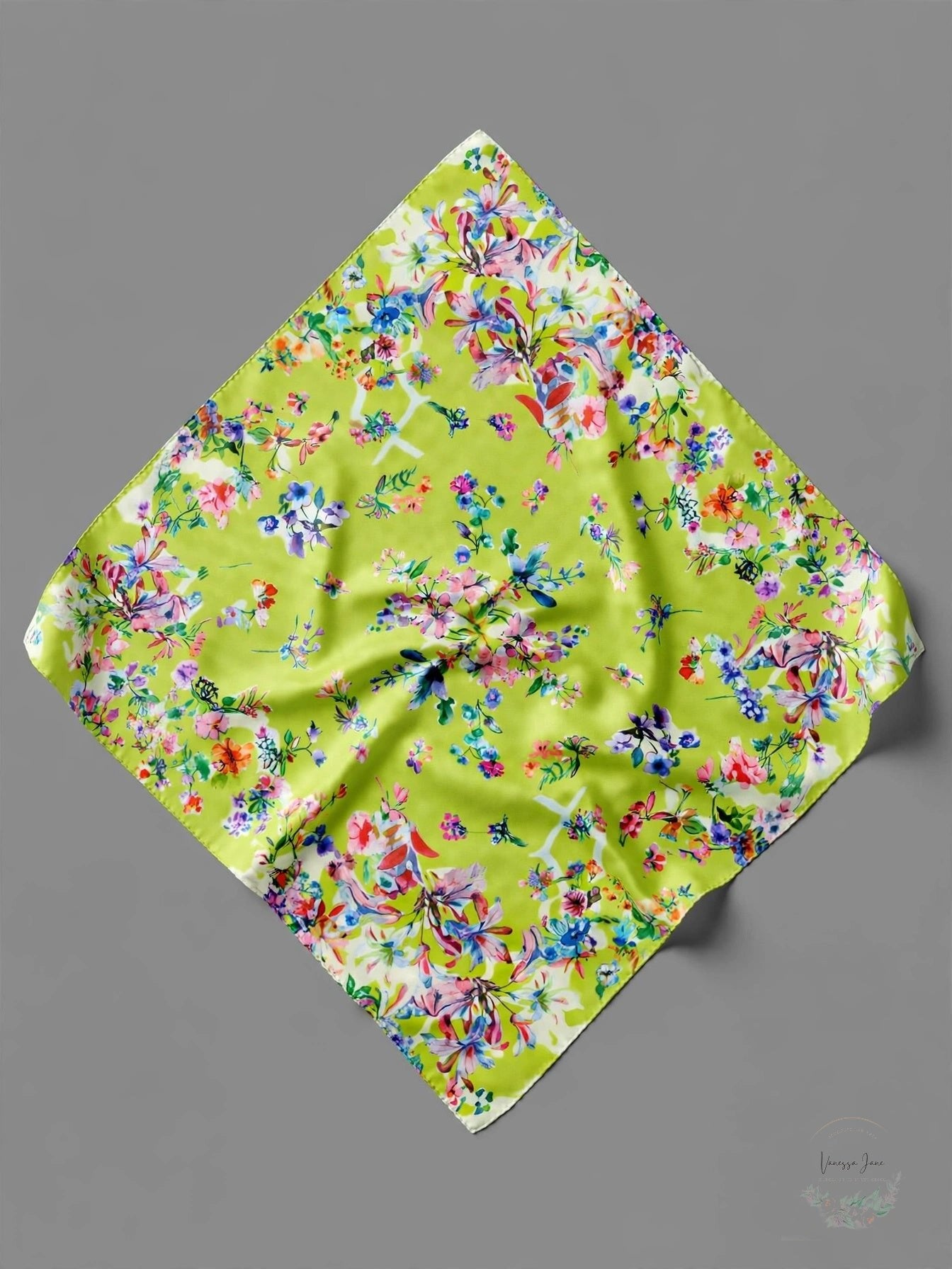 Echo Adelaide Floral Print Silk Diamond Scarf, Lime, OS