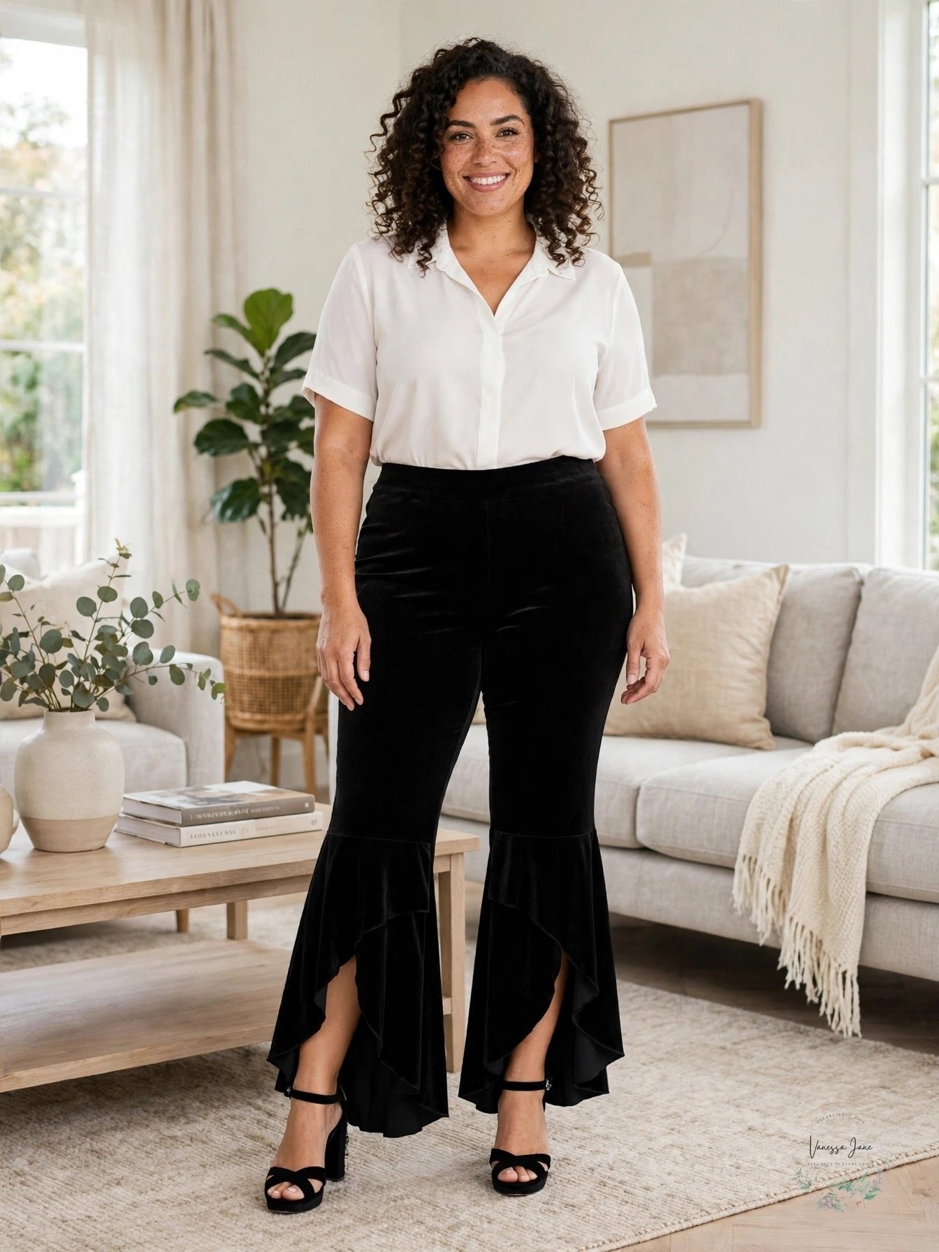 I.N.C. Plus Size Tulip-Hem Velvet Bootcut Pants Deep Black