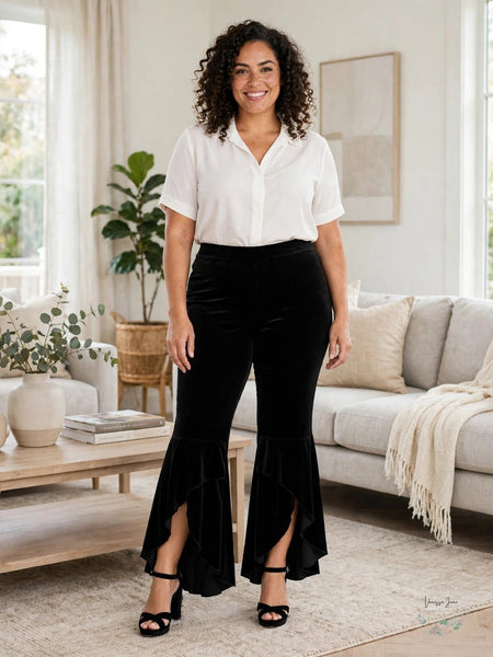 I.N.C. Plus Size Tulip-Hem Velvet Bootcut Pants Deep Black