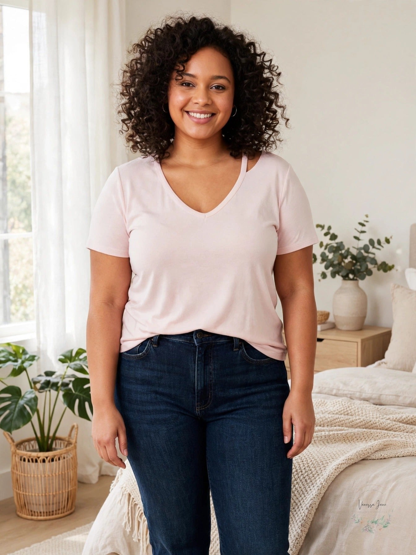 Jenni Style Not Size Short Sleeve Neckline Cutout T-Shirt