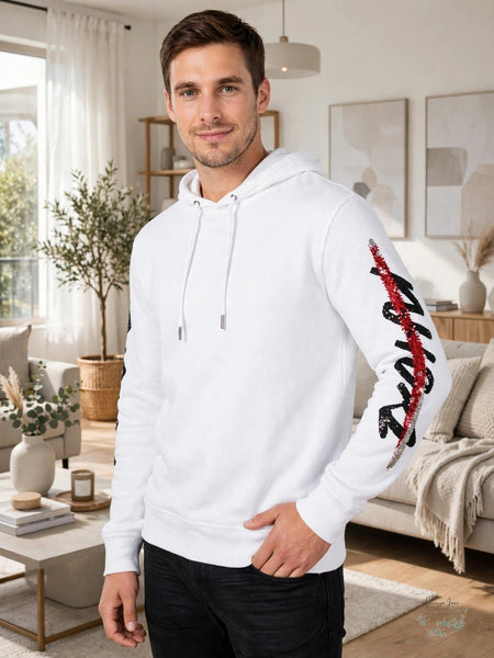 I.N.C. Men's Sequin Lightning Bolt Hoodie White Pure XL
