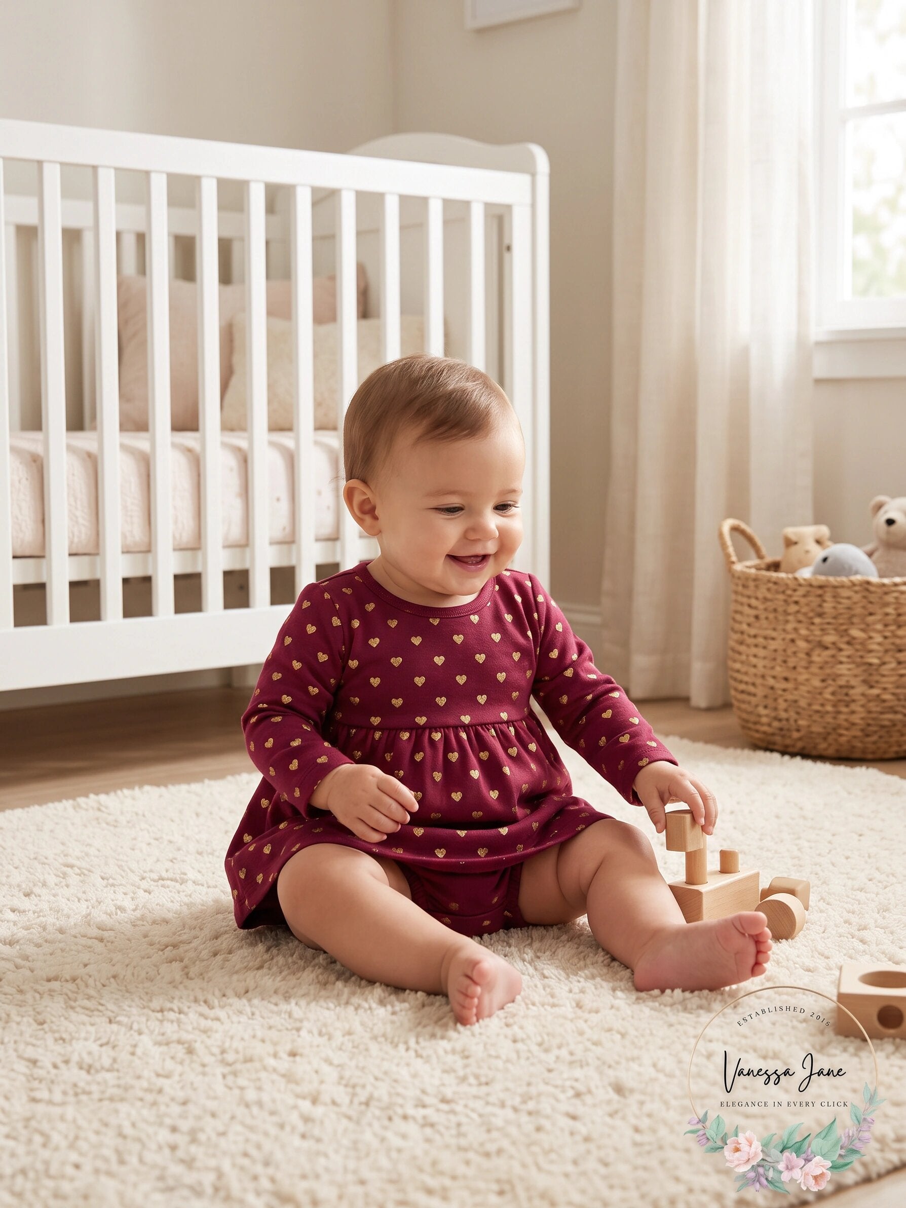 Carter's Baby Dress Maroon Gold Foil Hearts