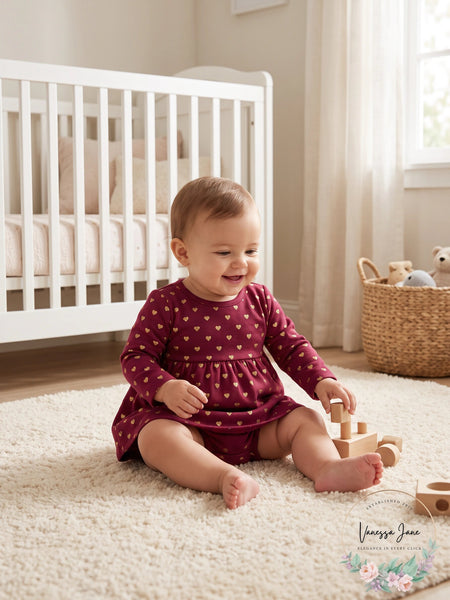 Carter's Baby Dress Maroon Gold Foil Hearts