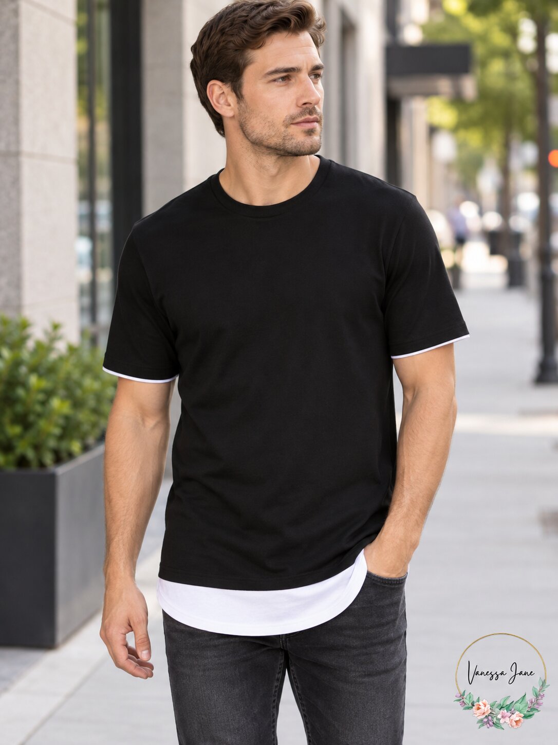 I.N.C. Mens Textured Colorblocked Layered-Look T-Shirt