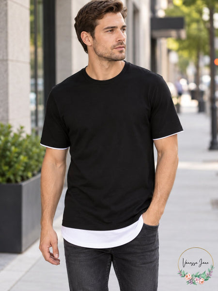 I.N.C. Mens Textured Colorblocked Layered-Look T-Shirt