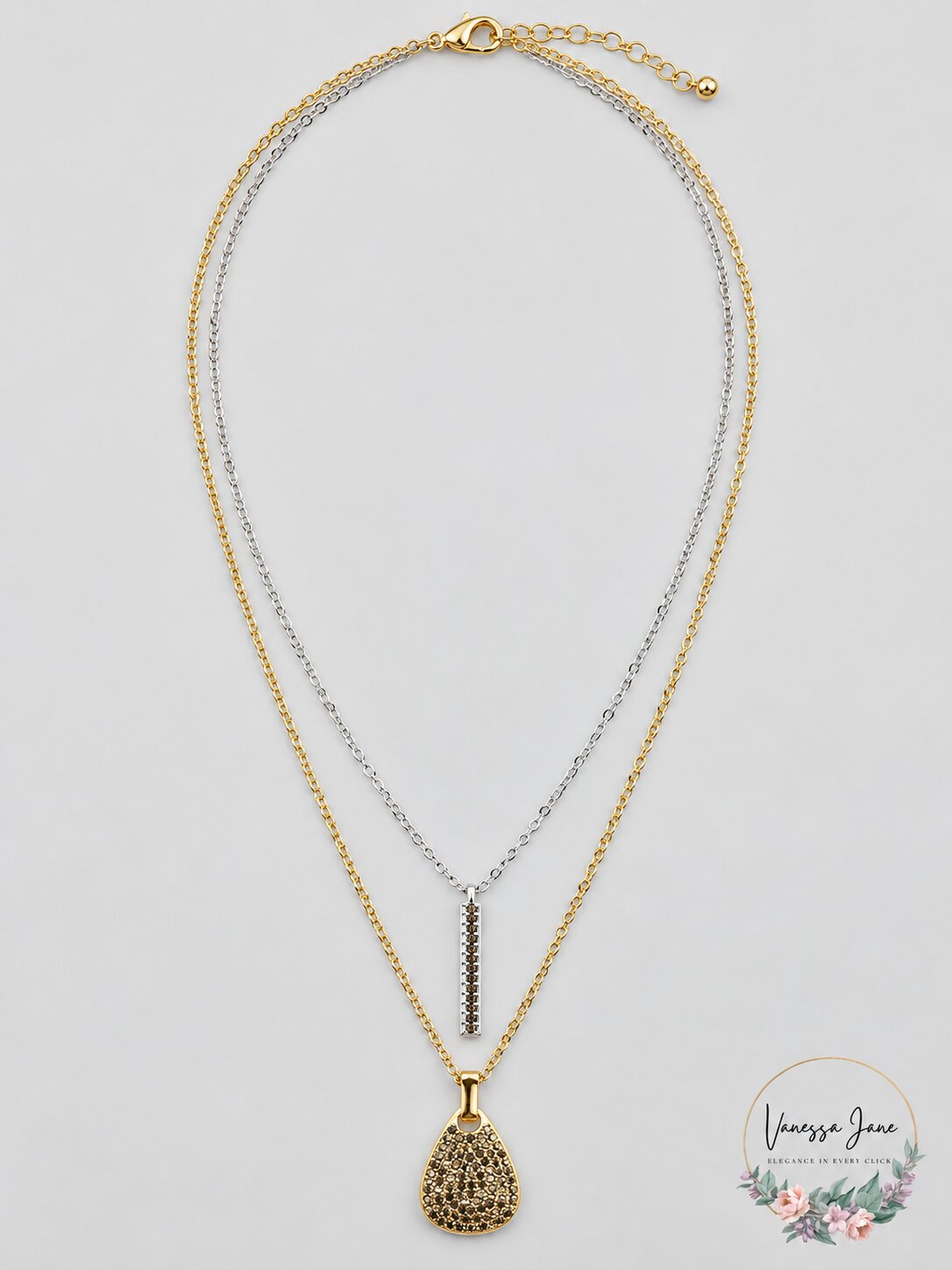 Lucky Brand Two-Tone Pave Bar and Paddle Layered Necklace, 18-1/2  2