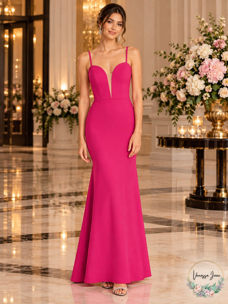 AQUA Formal Women's Plunge Neck Mermaid Gown