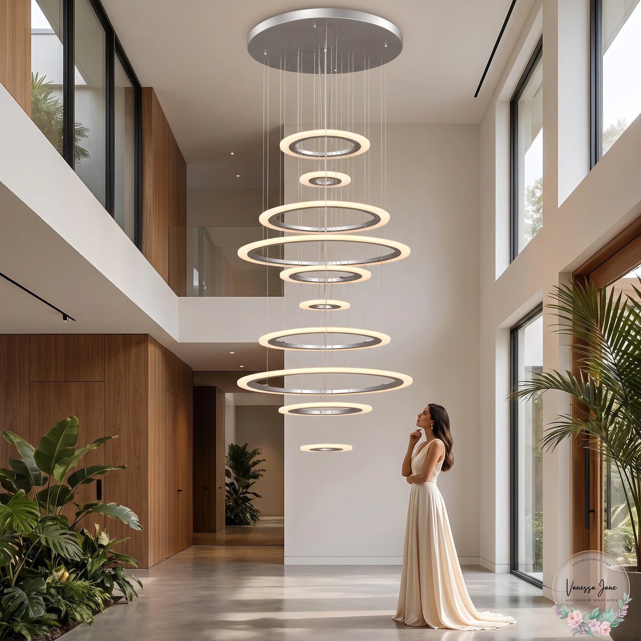 ET2 Saturn II Led 10Light Multi-Light Pendant Matte Silver Finish Matte White