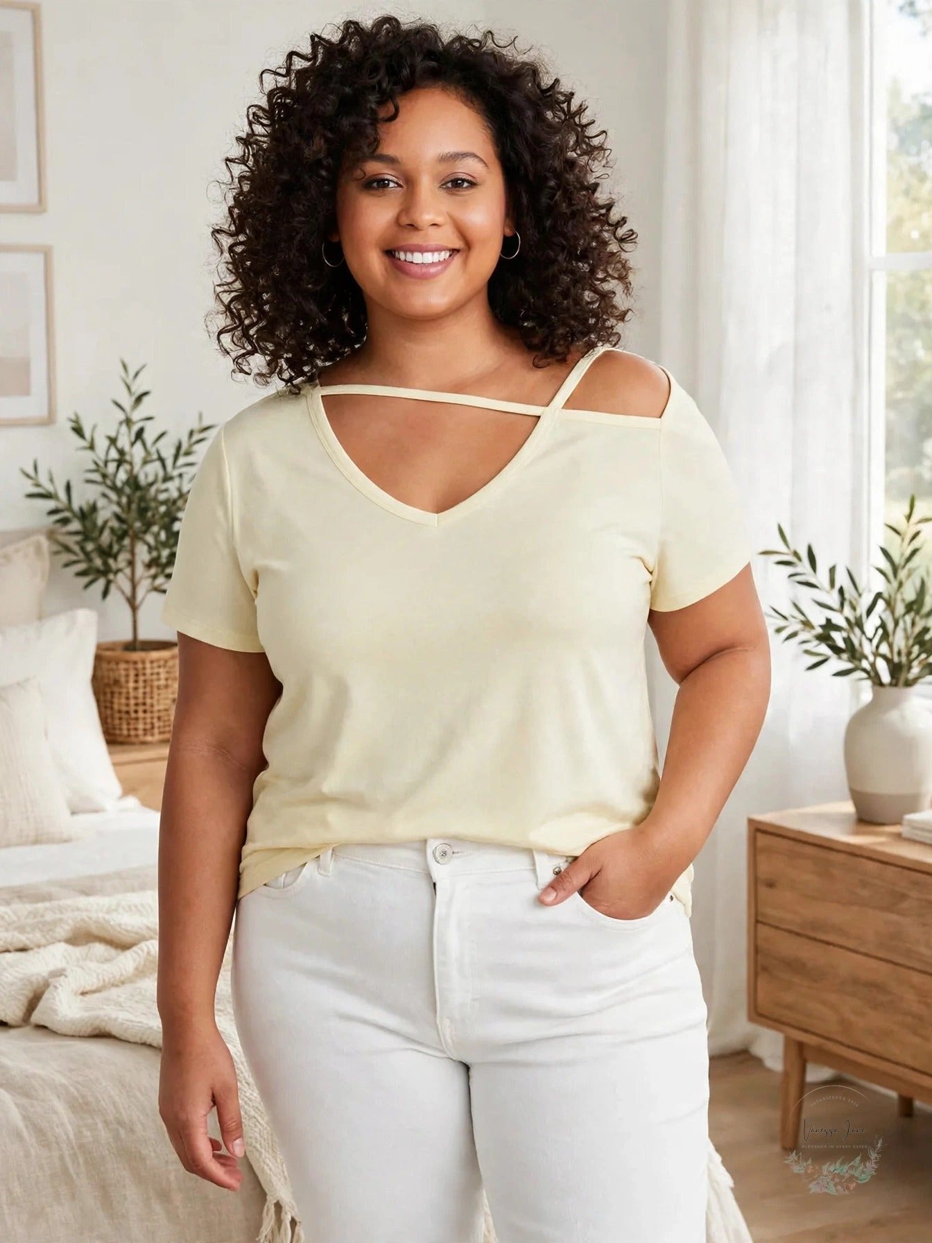Jenni Style Not Size Short Sleeve Neckline Cutout T-Shirt