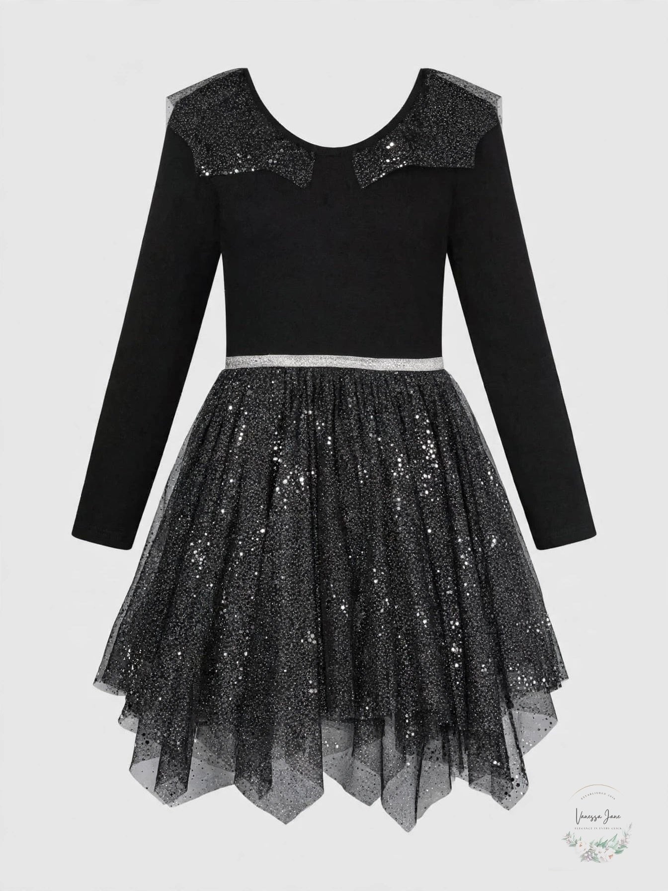 Girls Knit Long Sleeve Tulle Dress Black Sparkly Cat and Jack Size 6