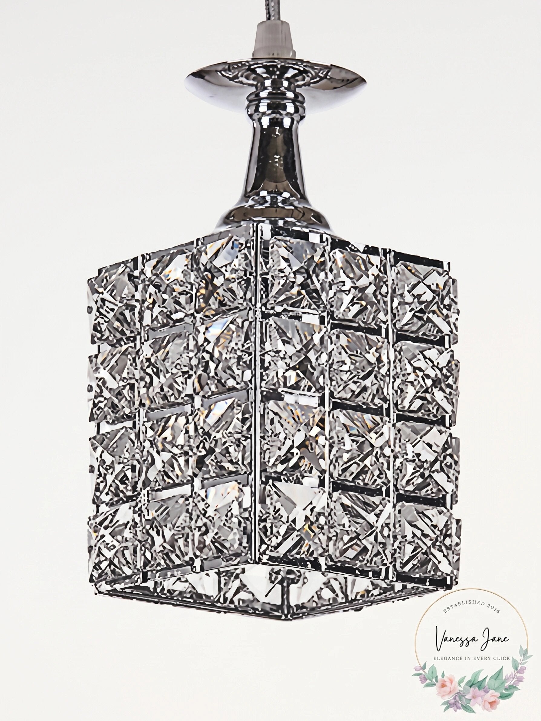 Diamond Life 1 Light Chrome Finish Metal Shade Crystal Chandelier Pendant