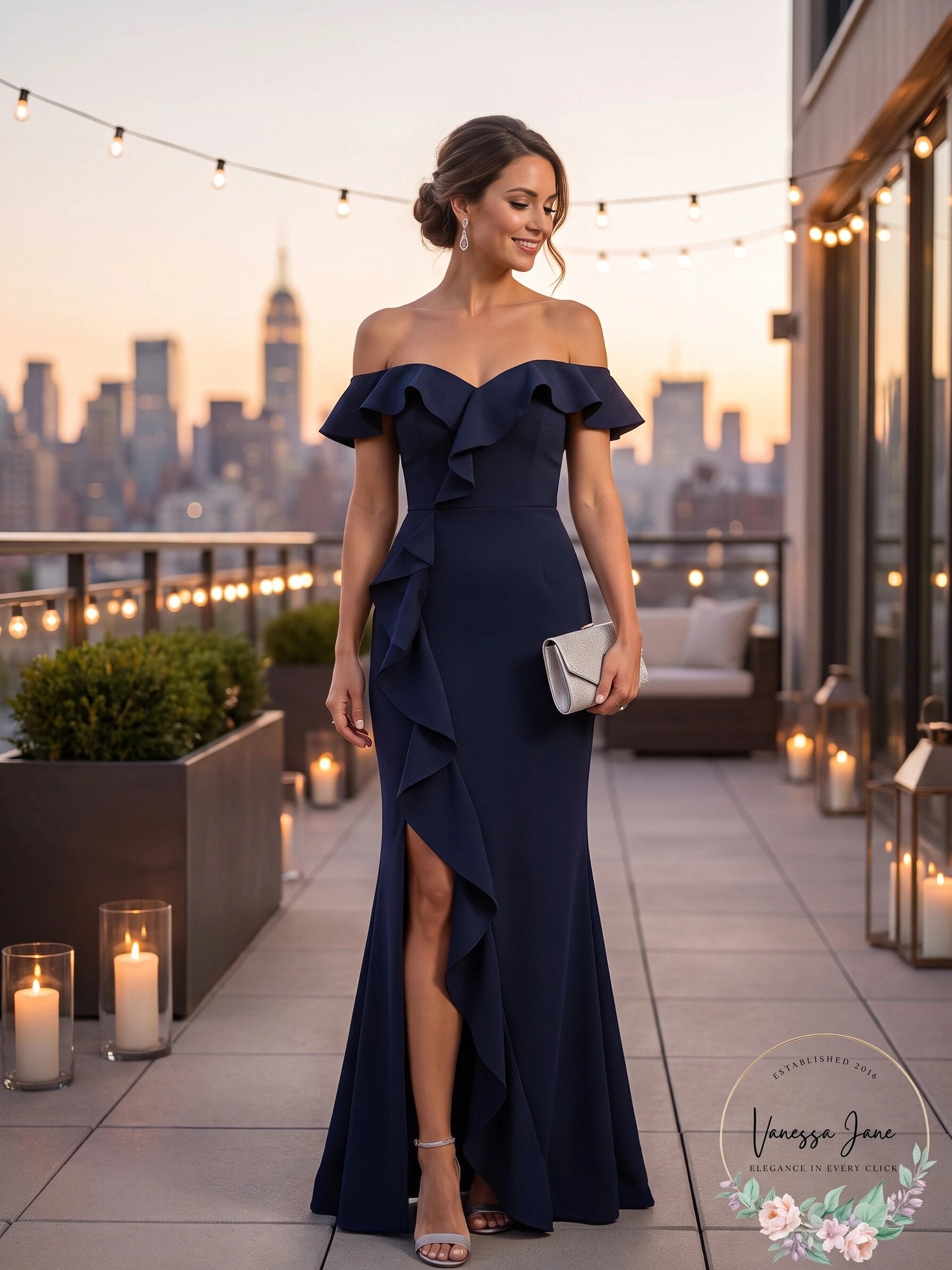 Likely Womens Miller Ruffled Off the Shoulder Formal Dress