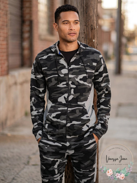 ID Ideology Mens Colorblocked Camo Full-Zip Hoodie
