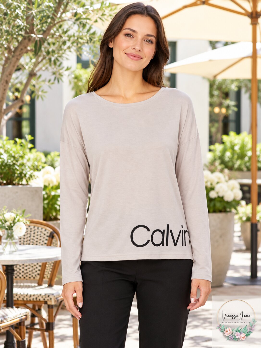 Calvin Klein Performance Logo Relaxed Cropped Long Sleeve Top Nude