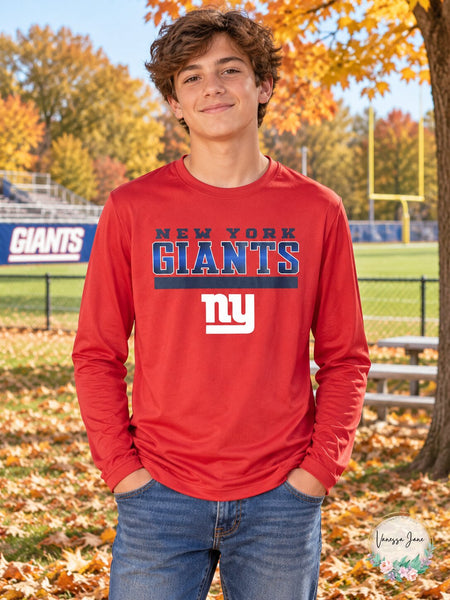 NFL New York Giants Boys Outerstuff Long Sleeve Performance Tee, Size XL/16/18