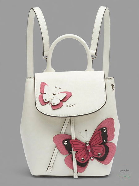 Dkny Lex Leather Butterfly Garden Backpack, White/Silver