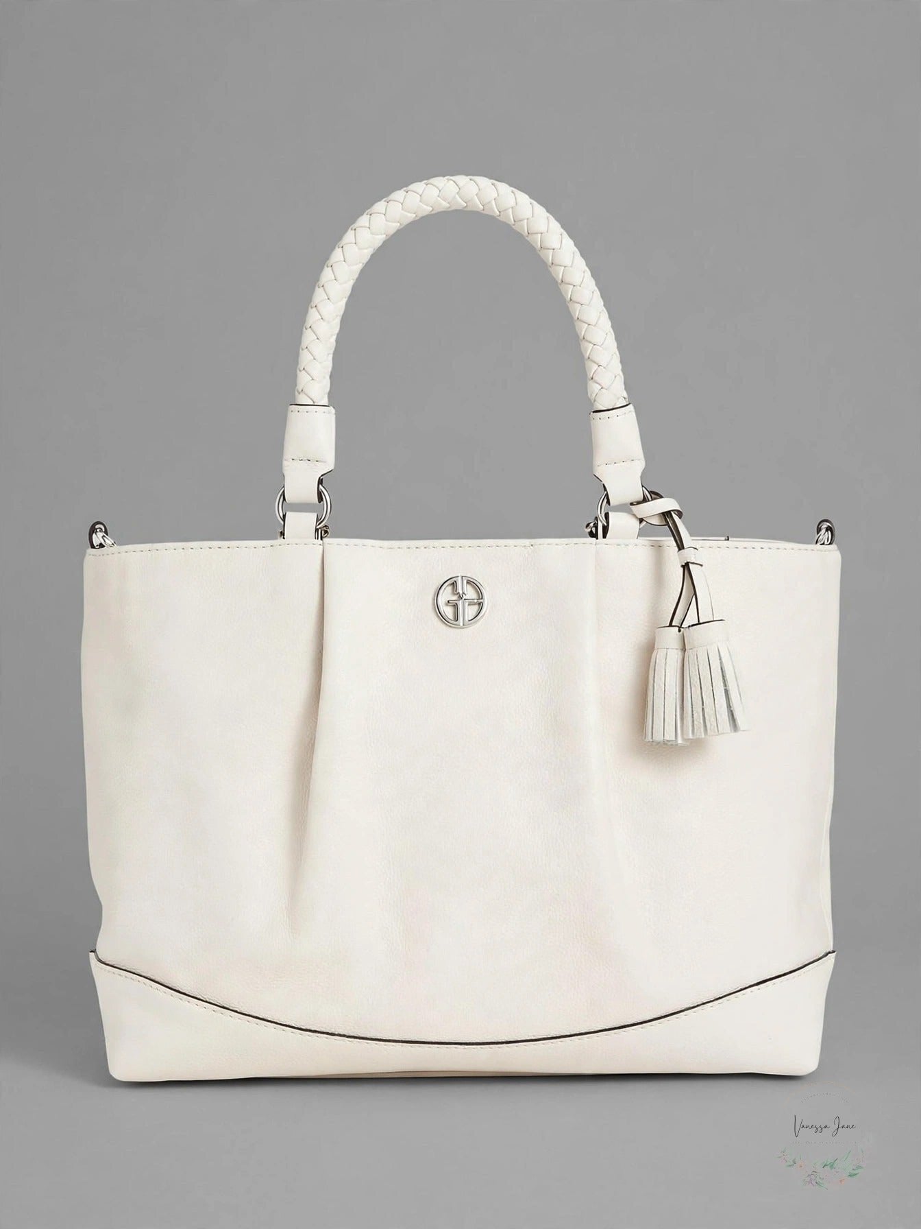 Giani Bernini Braided Handle Leather Satchel - Ivory/Silver