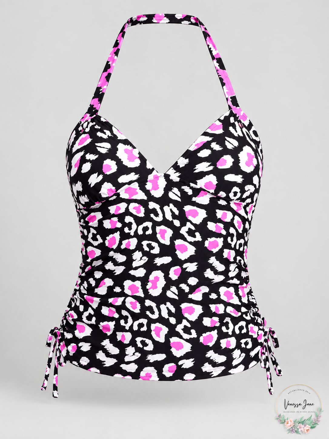 Salt + Cove Shirred-Side Halter Tankini Swim Top