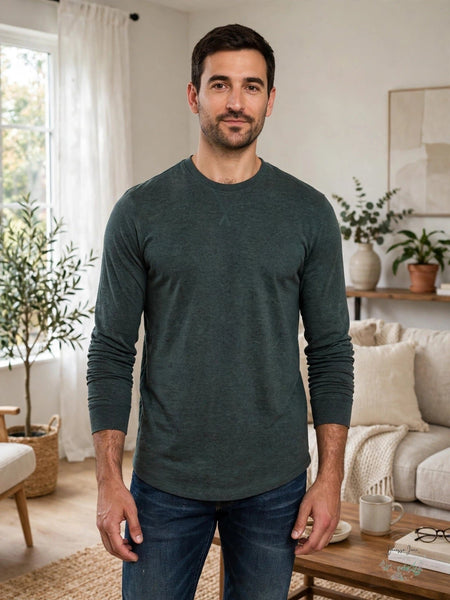 Weatherproof Men's Long-Sleeve Crew-Neck Tee Heather Scarab Green