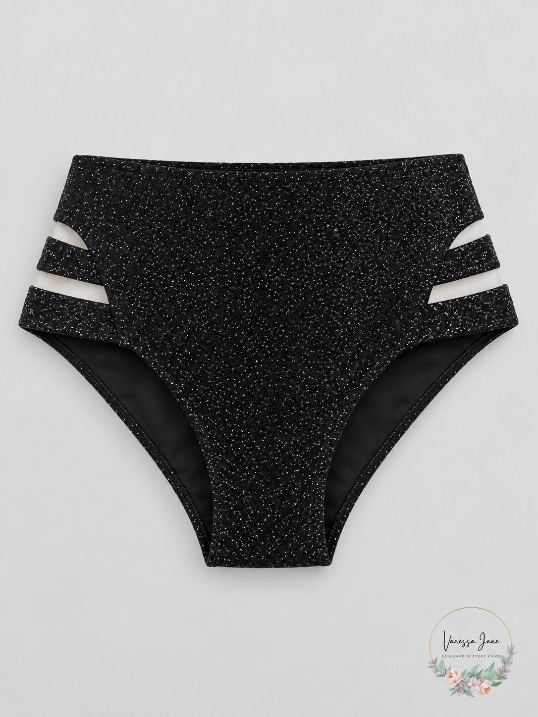 Bar III Black Shimmer Strappy-Leg High-Rise Bikini Swim Bottoms, Medium