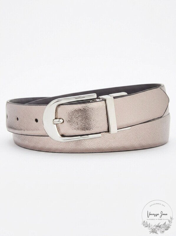 INC Reversible Belt, Pewter/Black/Silver, Size Small