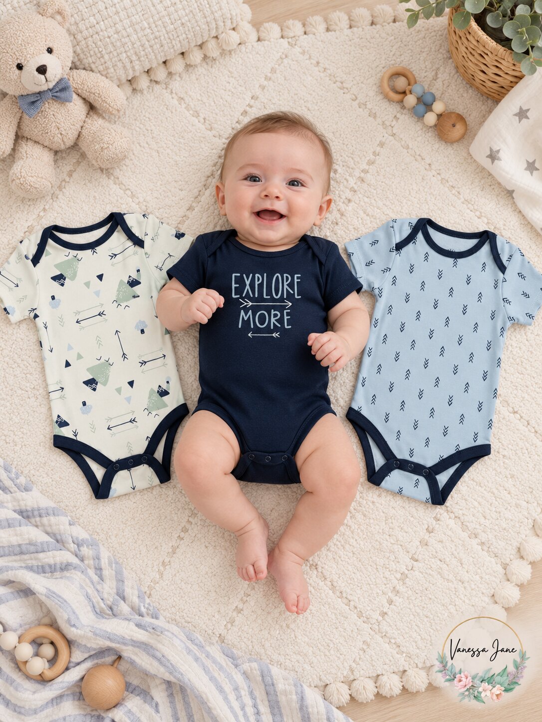 Chickpea Cutie Pie Baby Boys 3-PC. Printed Bodysuits Set, 3-6 Months