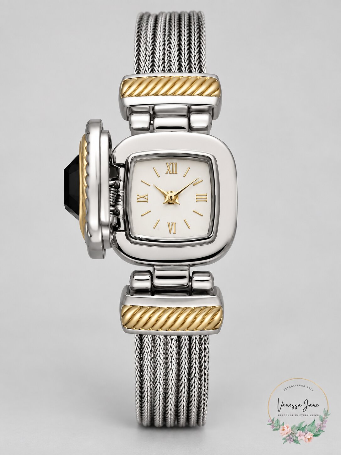 Charter Club Womens Flip Cover Two-Tone Bracelet Watch 25mm