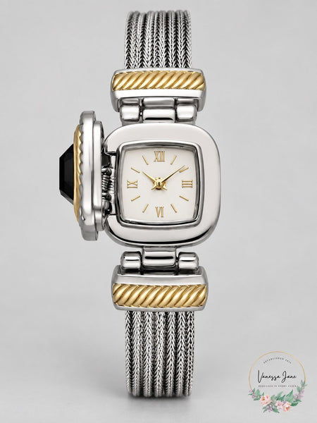 Charter Club Womens Flip Cover Two-Tone Bracelet Watch 25mm
