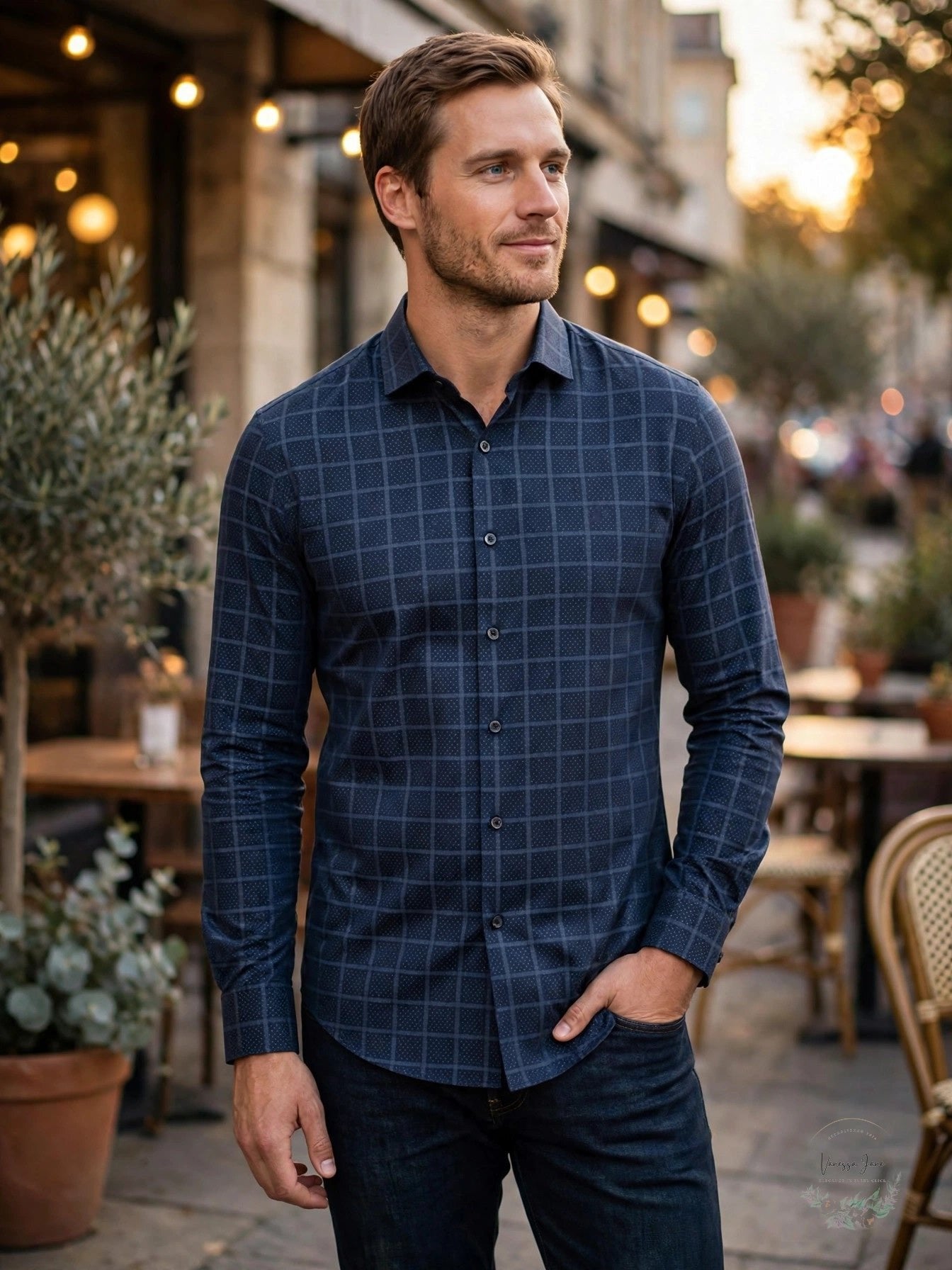 Tasso Elba Mens Windowpane Button Up Shirt, Size Small