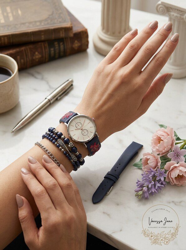 Jessica Carlyle Womens Quartz Analog Navy Floral Silicone Strap Watch